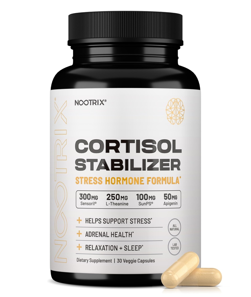 Nootrix Cortisol Manager & Stabilizator Supplement Adresat 124; Wspiera głęboki sen, relaks, Nadnercze Zdrowie i stres 124; 300mg Ashwagandha Adresat 124; L- Theanine, Rhodiola Rosea Extract & Apigenin Adresat 124; 30 Kapsułki