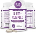 Premium 5- HTP Plus Suplement 250mg Maksymalna moc - Pomoc na sen, Boost nastrojów, Promotes Recall & Relaxation, Wsparcie zarządzania stresem - Wzmocnione Witaminą B6, Gluten Free, Non-GMO, 60 Czapki Veggie