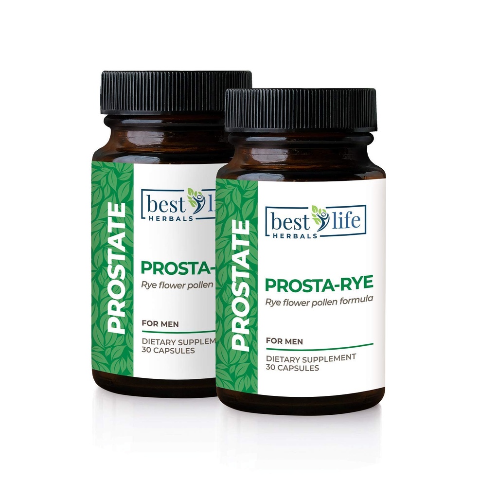 Best Life Herbals Prosta- Żyto - Natural Prostate Supplement for Men Experienting an Extenged Prostate, Częste oddawanie moczu, Nadczynność pęcherza - 2 butelki, 60 kapsułek