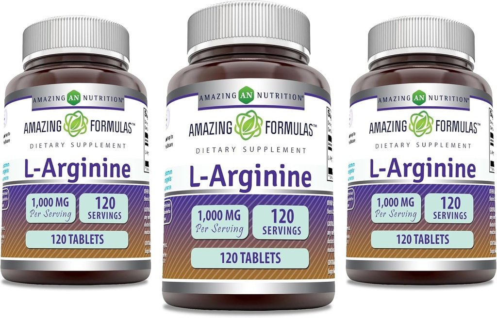 Amazing Supplement L- Arginine Equipment 124; 1000 Mg Per Serving Equipment 124; Tablets Equipment 124; Amino Acid Supplement for Wolny od Gluten Equipment 124; Made in USA (120 Count Equipment 124; 3 Pack)