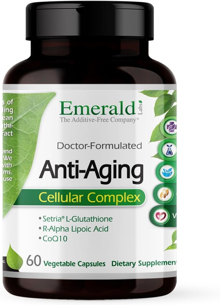 Emerald Labs Anti-Aging Cellular Complex - Wspiera zdrowe starzenie i zdrowie wątroby z Setria L- Glutathione, CoQ10, R- Alpha Lipoic Acid, Resveratrol & More - 60 Kapsułki warzyw (30- Day Supply)