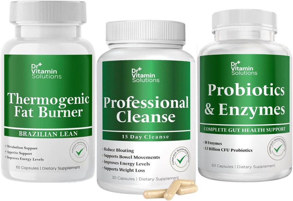 DR VITAMIN SOLUTIONS Termogeniczne spalanie tłuszczu & Profesjonalne Detox Cleanse Bundle - 15 dzień Cleanse for Weight Management, Gut Health, i Bloating Relief - 240 Czapki