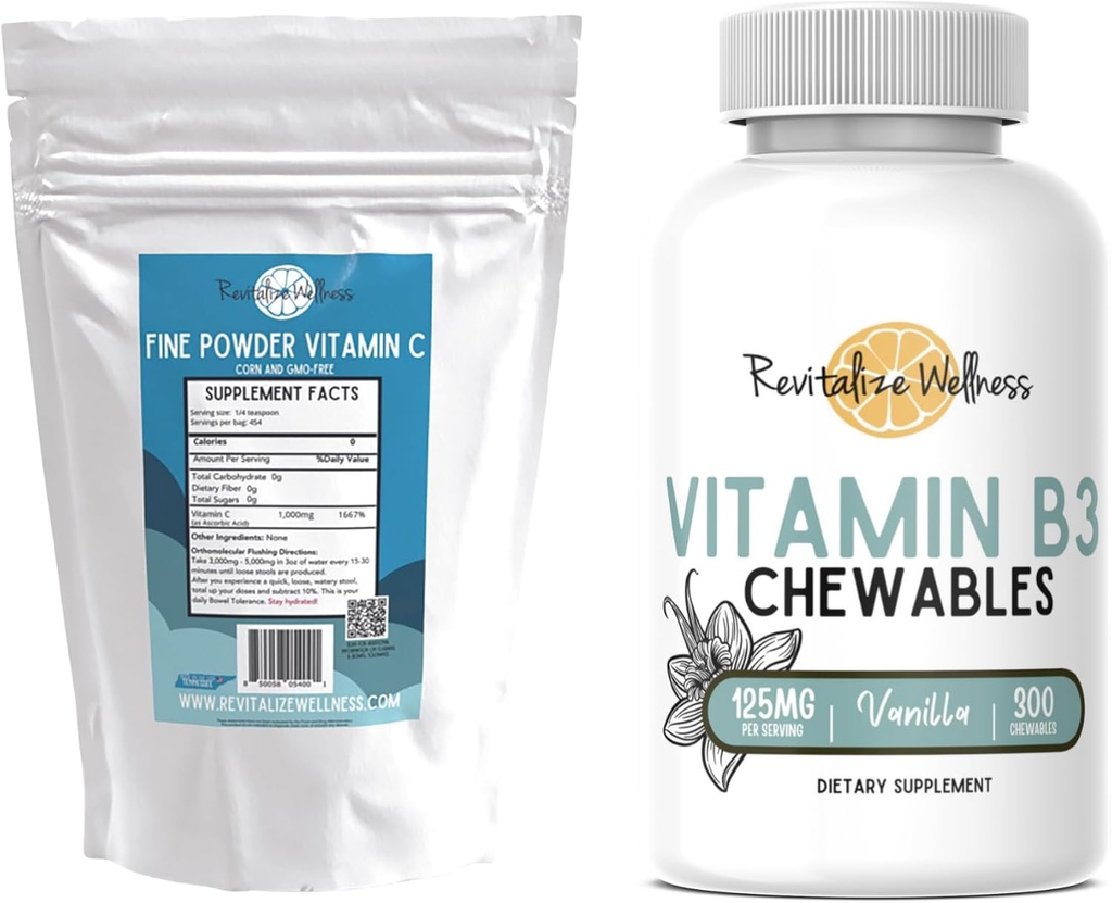 Paleta 124; Witamina C w proszku drobnym, 454 Słupki i Witamina B3 Chewables (Vanilla), 300 Słupki