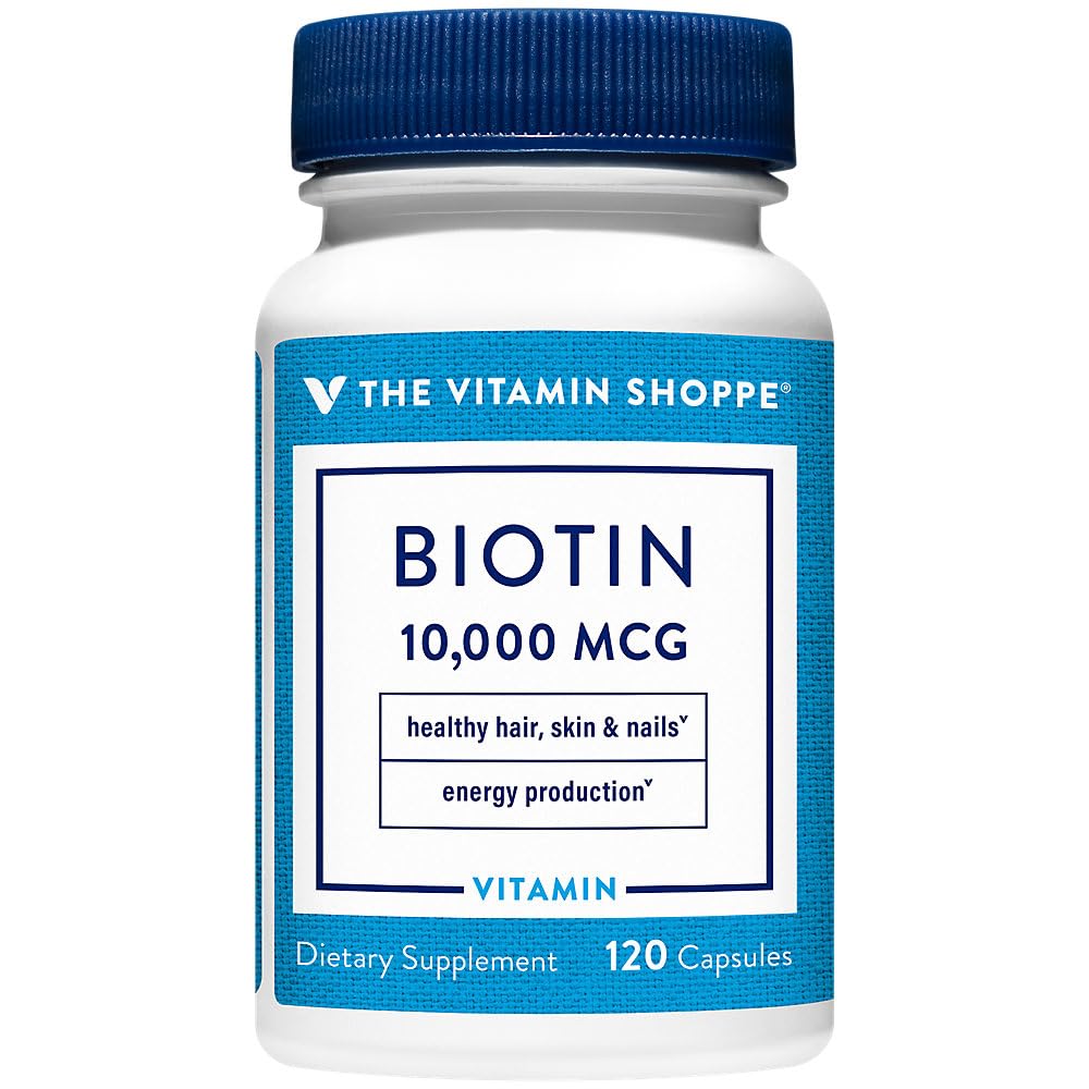 Witamina Shoppe Biotin 1000 MCG, odżywcze wsparcie metabolizmu dla zdrowych włosów wibracyjnych, zdrowa skóra i silne paznokcie, produkcja energii (120 kapsułki)