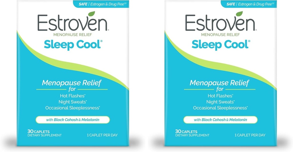 Estroven Sleep Cool for Menopause Relief, 30 Ct, Sleep Supplement With Clinically Proven Ingredients to Relieve Menopause Symples plus Night Sweats & Hot Flash Relief, Drug- Free & gluten- Free