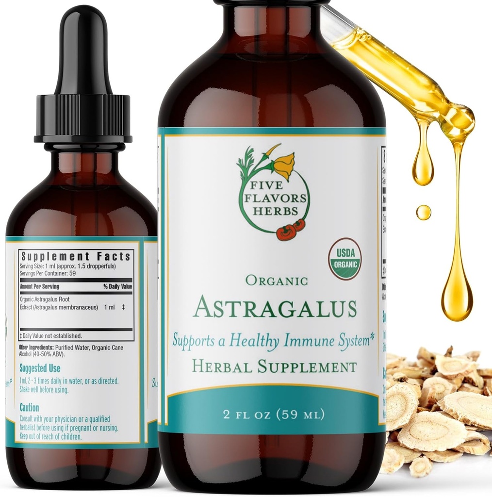 Astragalus Tincture - Wsparcie dla układu immunologicznego, Wsparcie dla układu oddechowego, Wsparcie dla układu pokarmowego, Maca, Suplement ziołowy - 2 Fl Oz