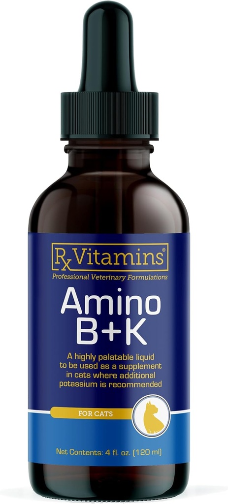 Rx Witaminy Amino B + K - Suplement witaminy B i potasu dla kotów - z aminokwasów Tauryna & Lizyna - Pomoc w pomocy kotu Nerki i wsparcie immunologiczne dla kotów - Wątroba i Bacon 4oz