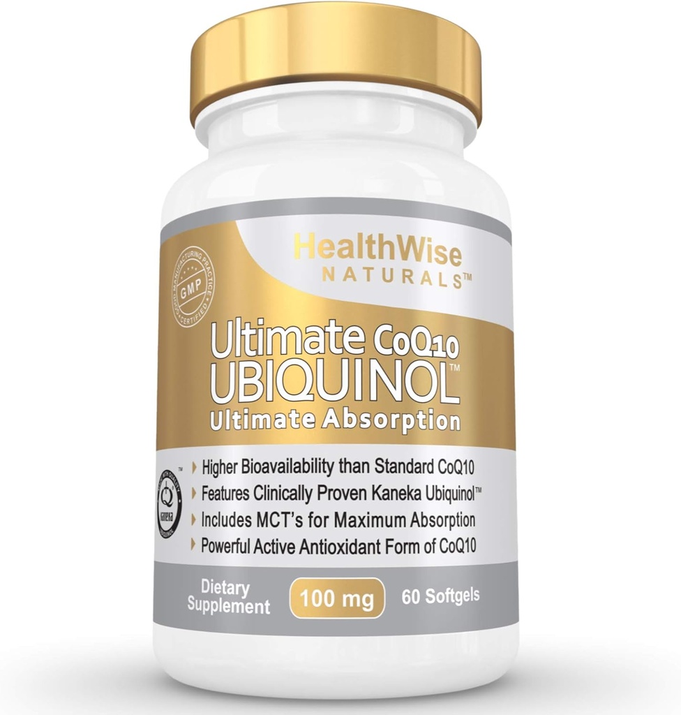 Ultimate CoQ10 UBIQUINOL 100mg - Ponad 4X Bardziej skuteczne: Maksymalna absorpcja i potencja - Non-GMO / Soy Free - Kaneka Ubichinol - 60 Płynne Softgels