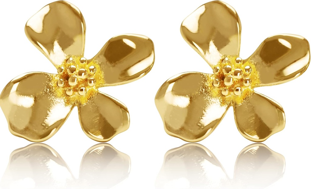 14K Złoto Plated 925 Sterling Srebrny Kwiat Lily kolczyki Stud