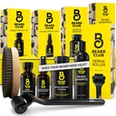 Beard Club Advanced Beard Growth Kit - Derma Roller, Olej wzrostu, Witaminy i witamina Spray, Szampon i Boar Bristle Brush - Zestaw prezentów - Cedar