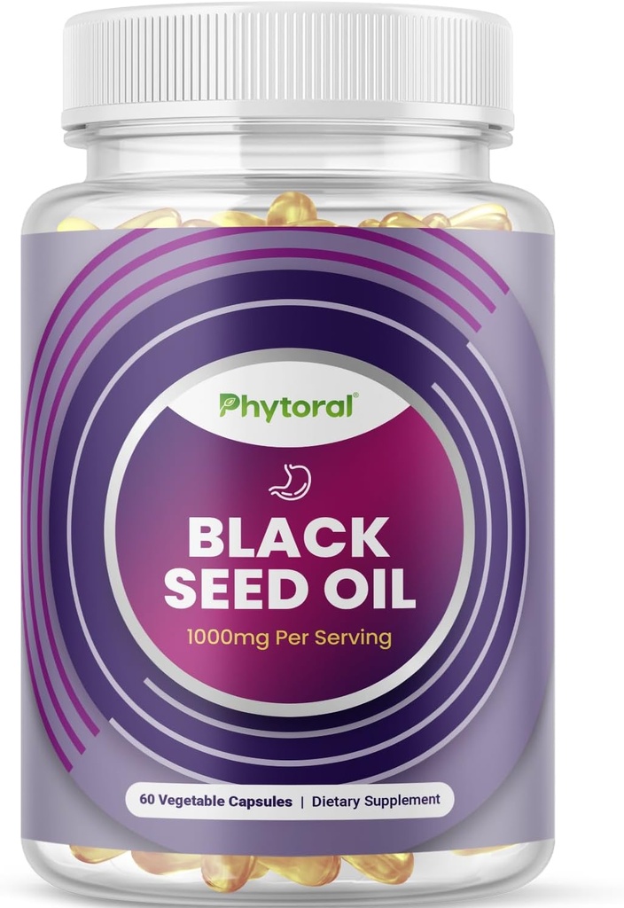 Phytoral Premium Black Seed Oil Capsules - Nigella Sativa Black Seed Oil Pills for Digestive Health Immune Support and Brain Booster Antioksydant Supplement - Full Spectrum Cumin kapsułki