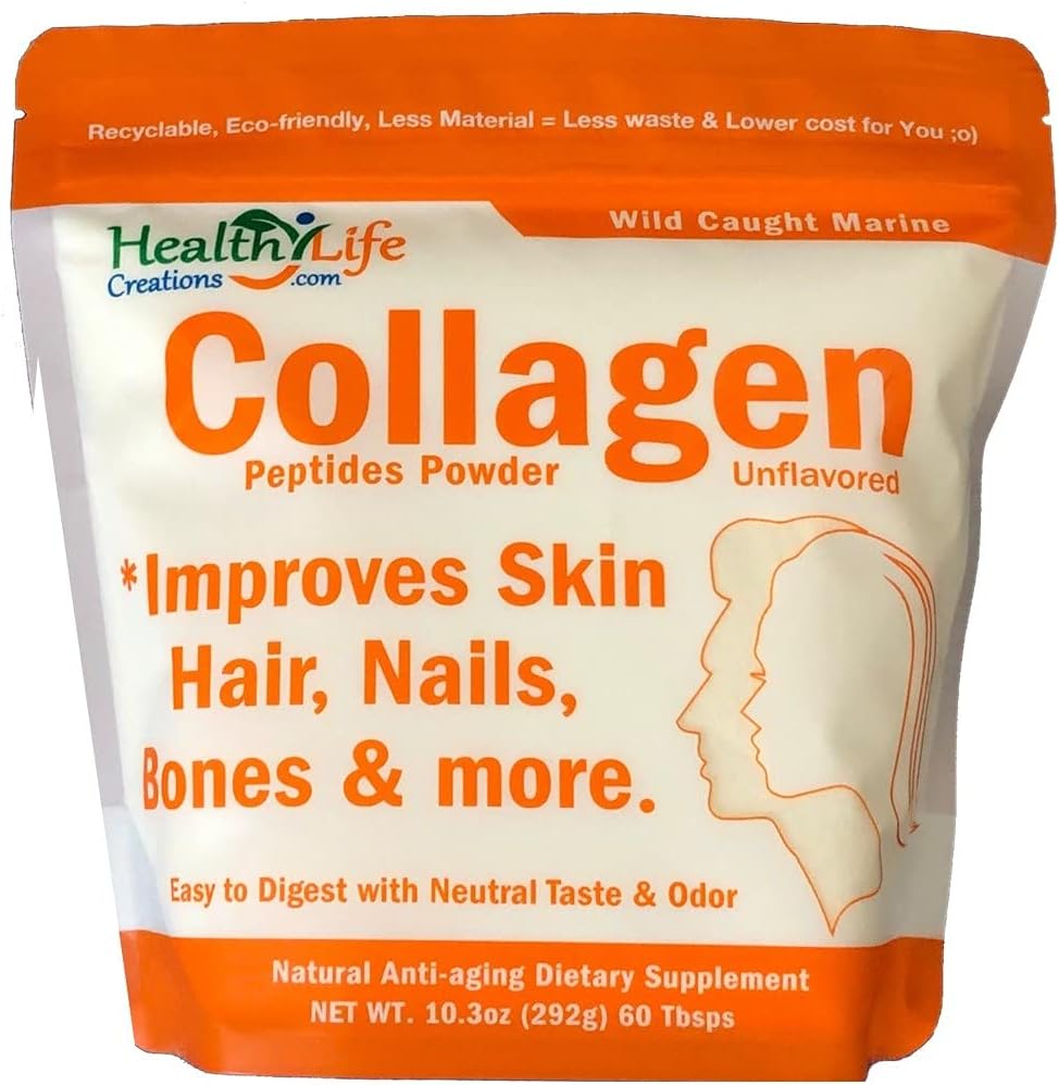 Marine Collagen Peptydes Powder (Wild Caught) 10.3 oz - Unflavored, Quick Disolding - Anti-Aging, Heal Gut & Joints - Sugar Free, Gluten Free, Non-GMO