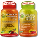 Immune Support Bundle - Quercetin z bromelainą, witaminą C i cynkiem + witaminą liposomalną C 1100mg - z organiczną całością mieszanki pokarmowej & Acerola Cherry - przeciwutleniacz, wsparcie oddechowe i sercowo-naczyniowe