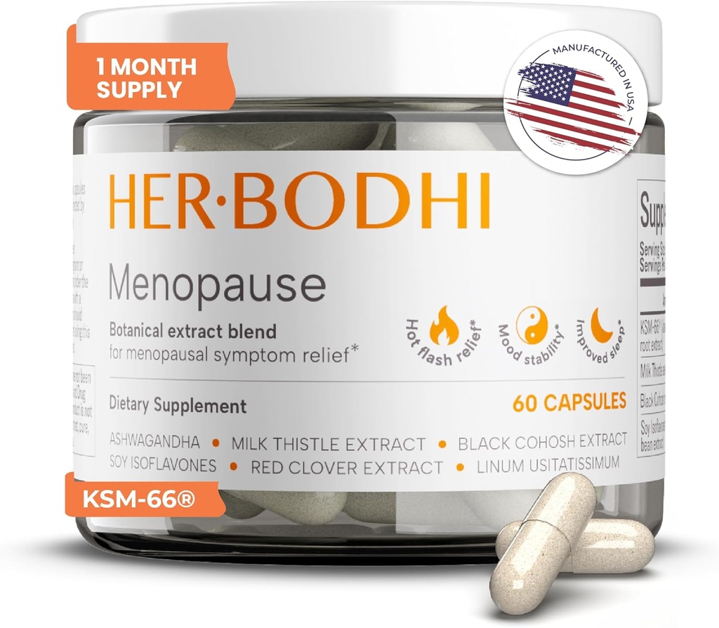 Meno- Menopauza Hormonal Balance dla kobiet, Estrogen Soy Isoflavones Suplement menopauzy dla kobiet, Święty Bazylia, Ashwagandha, Black Cohosh Hot Flash Menopauza Relief (60 kapsułki)