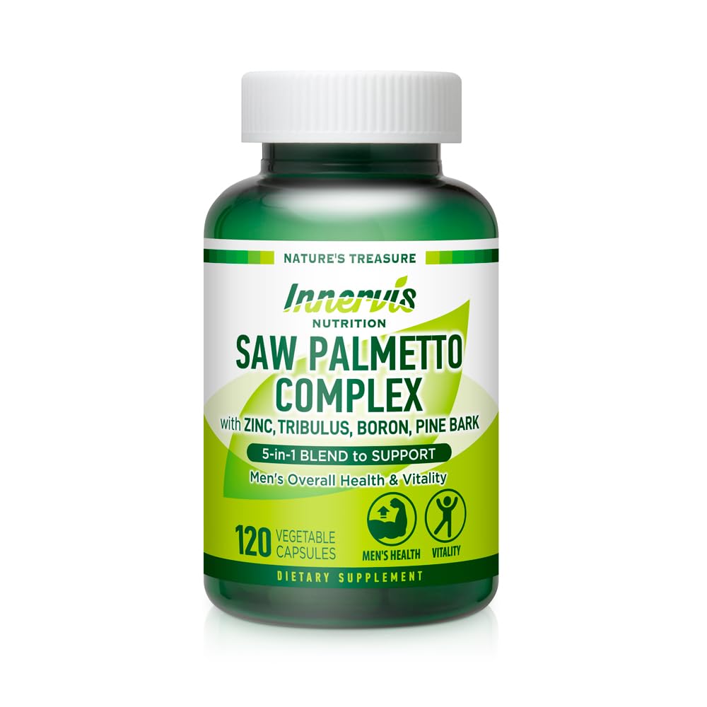 Prostate & Sinical Support for Men - 5- in-1 Saw Palmetto Complex with Zinc, Tribulus, Boron, Pine Bark - 120 Veggie kapsułki