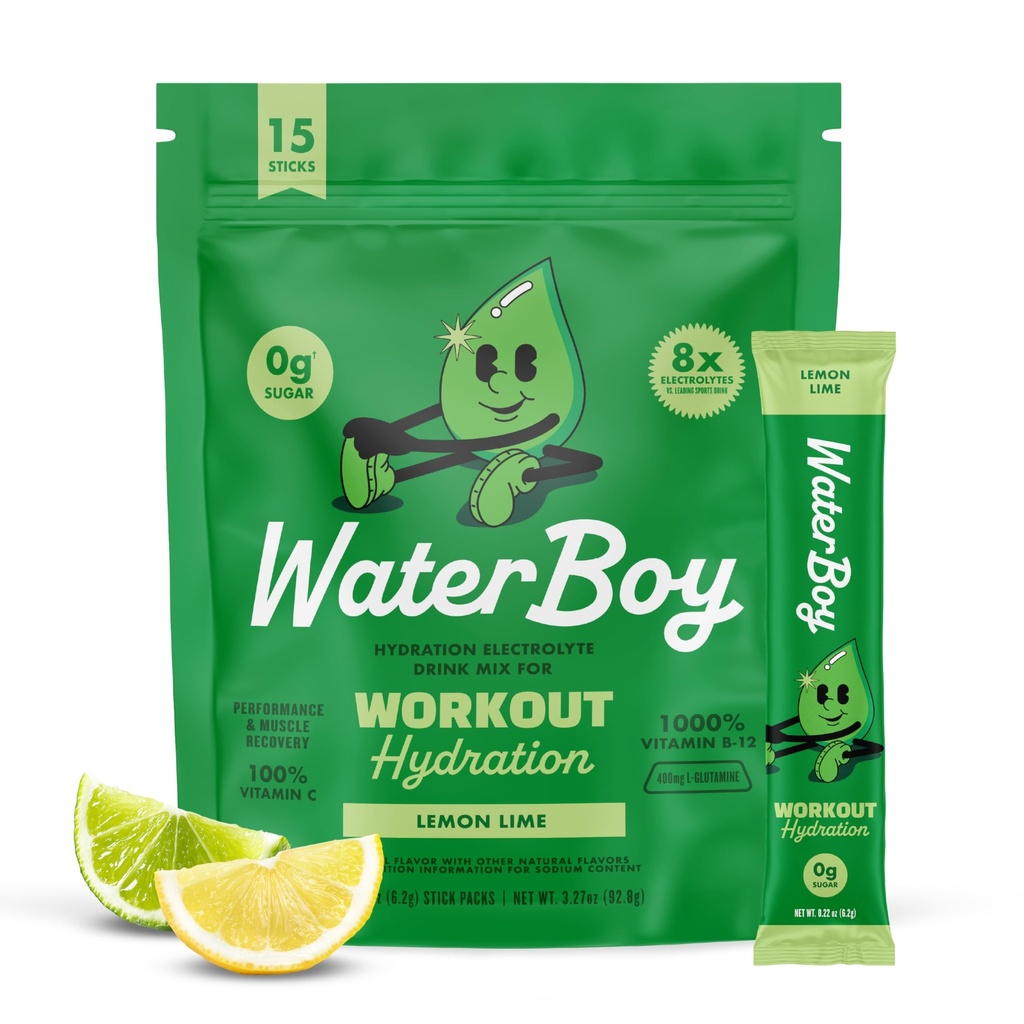 Waterboy Workout Hydration 124; 2,960mg Sugar Free Electrolyte Powder Packets