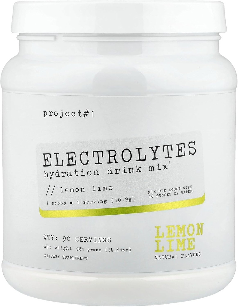 Project # 1 Electrolyte Drink Mix - Lemon Lime Flavor - Zwiększona nawodnienie wodą potasową i kokosową - Niska kaloria, Wysoka wydajność Electrolyte Powder for Fitness & Endurance - 90 Służenia
