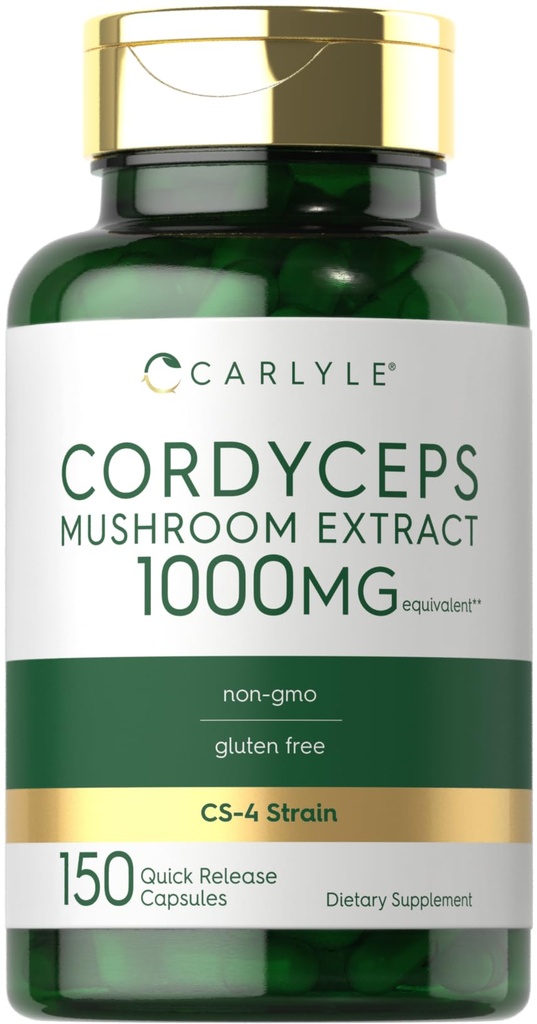 Carlyle Cordyceps Mushroom Kapsułki 1000mg 124; 150 Hrabia 124; CS- 4 Strain Mushroom Extract 124; Non- GMO i Gluten Free