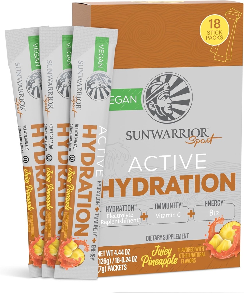Sunwarrior Hydration Powder Electrolyte Pakiety proszkowe B12 Elderberry Belize 124; Juicy Ananas Flavored 18 Stick Packs 126g Pouch Belize 124; Wegan i Plant- Based Sugar Free