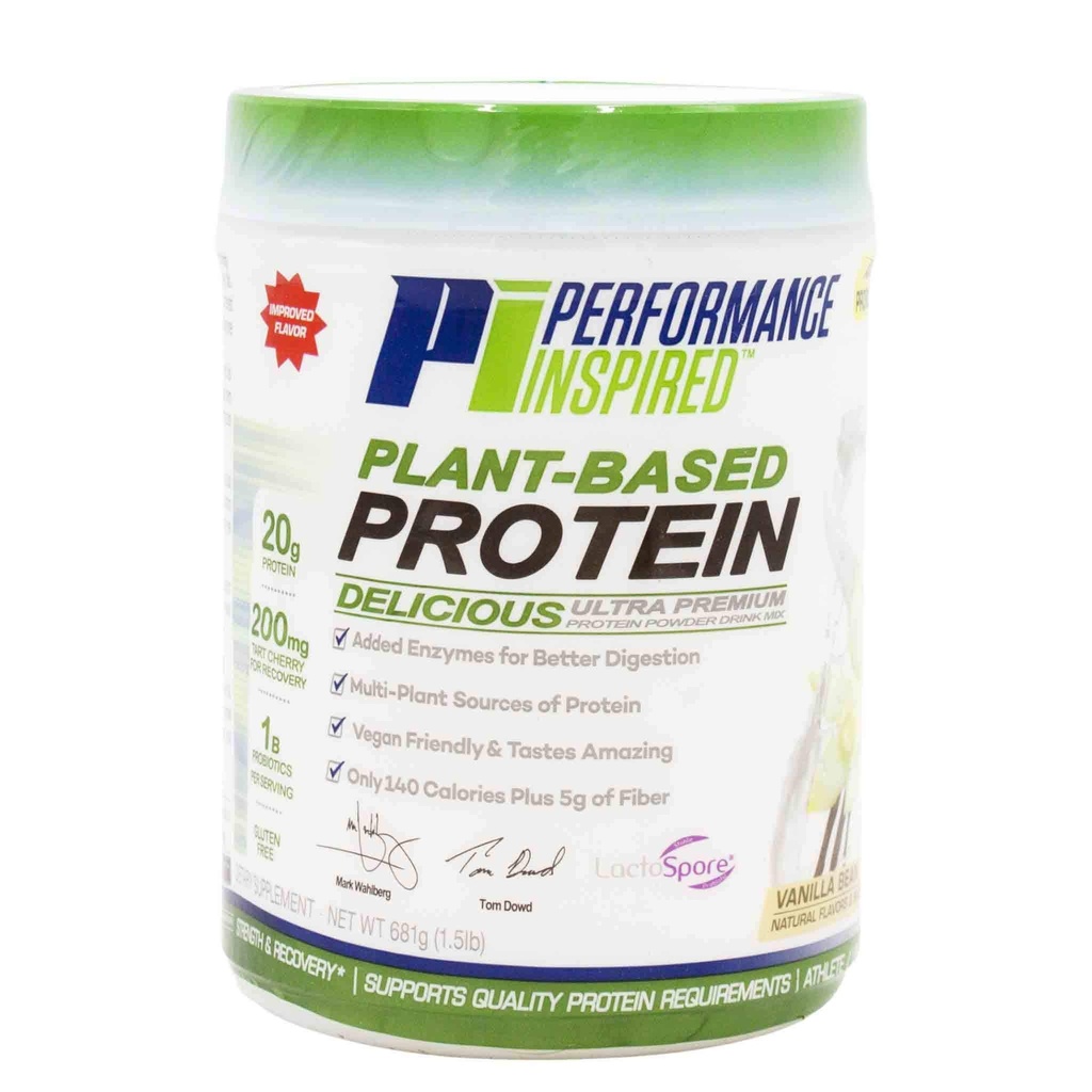 Performance Inspired Nutrition Plant- Based Protein Powder - All Natural - 20G Protein - 1B Probiotyki - Enzymy pokarmowe - Fiber Packed - Gluten Free - Vanilla Bean - 1.5lb