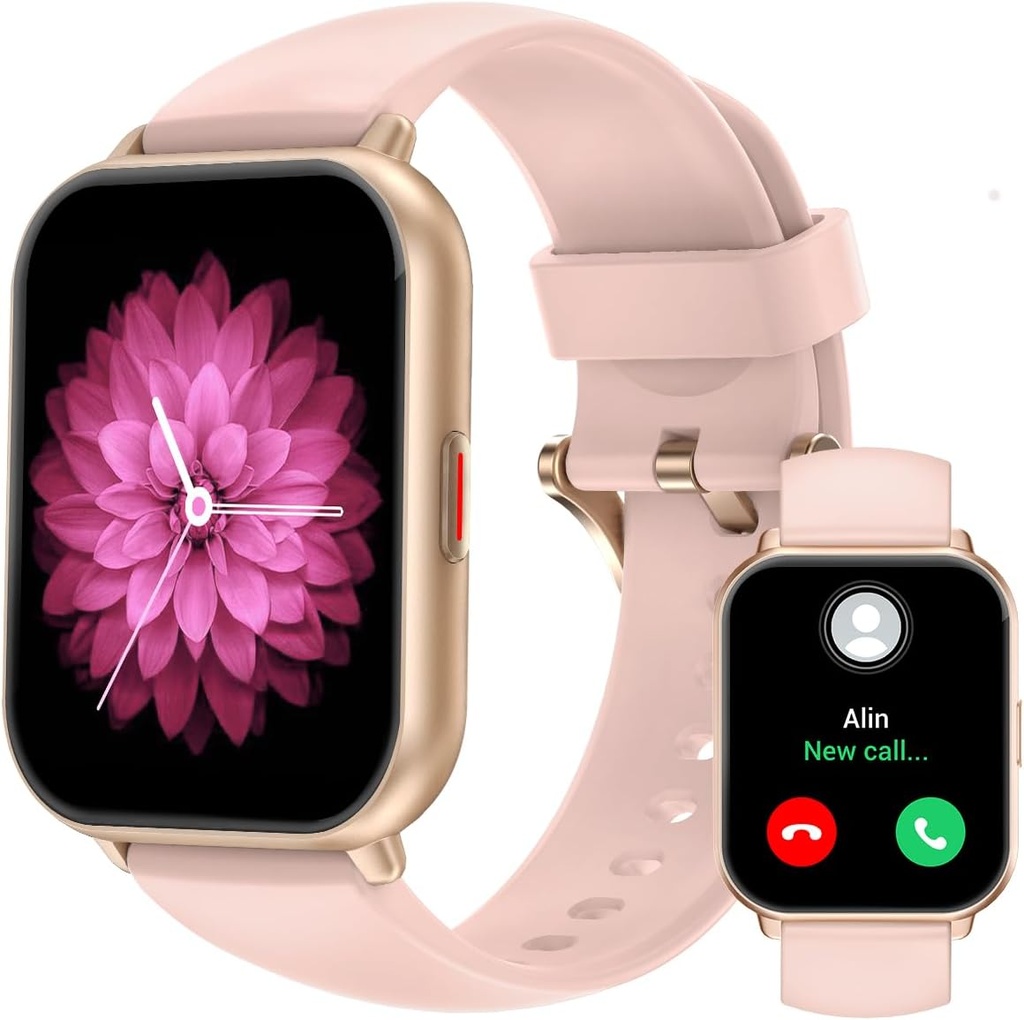 RUIMEN Smart Watch for Men Women (Odpowiedź / Wykonanie połączeń, 2 Zespoły w tym), 1.8 "Smartwatch for iOS / Android Phones, Fitness Tracker Heart Rate / Sleep Monitor Cyfrowy zegarek wodoodporny różowy