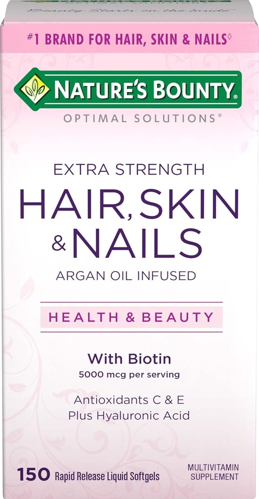 Nature 's Bounty Optimal Solutions Hair Skin & Nails Dodatkowa siła Softgels, 150 Liczba