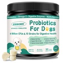 Probiotyki dla psów Digestive Health, Psy Probiotyki i Enzymy Trawienne, Prebiotyki, Omega-3 & 6 i Witamina dla psów, 6 Miliard CFU dla Gut Health i Wsparcie immunologiczne, 120 Chews