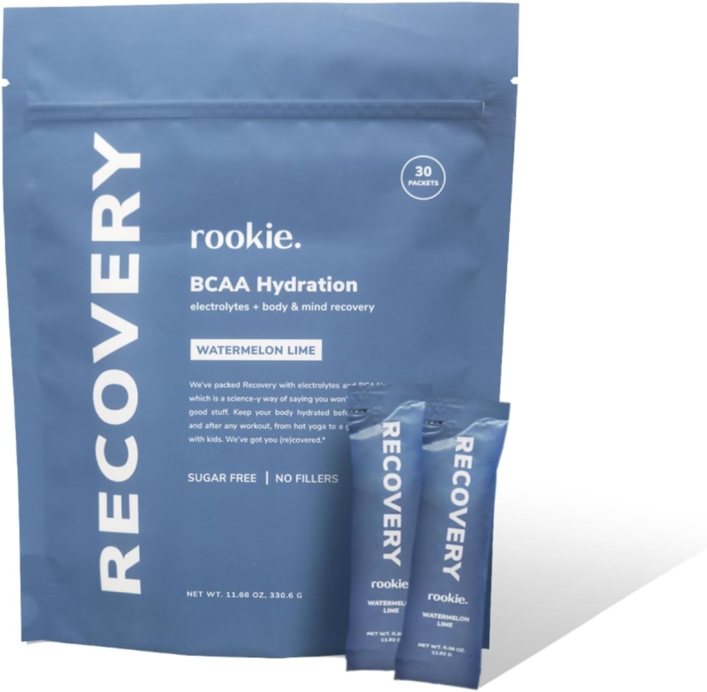 Rookie Wellness Recovery BCAA - Electrolyte i BCAA Proszek z 5 g rozgałęzionych aminokwasów łańcuchowych do odzysku mięśni, elektrolity do hydrolizy, & Tylko 10 Calories (30 Słupki, Arbuz Lime)