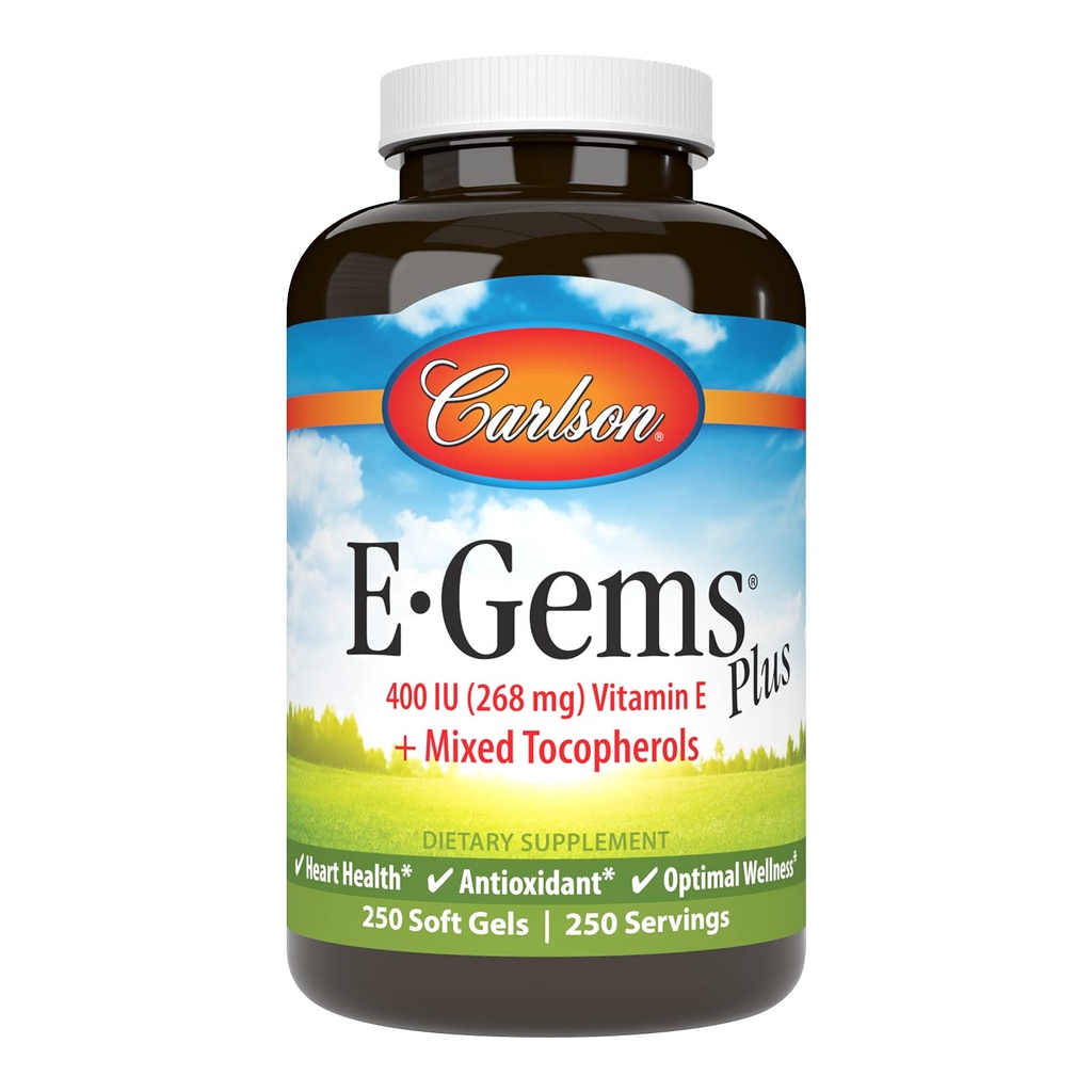 Carlson - E- Gems Plus, Naturalna witamina E 400 j.m., wspomaga zdrowe serce, 250 miękkich żel