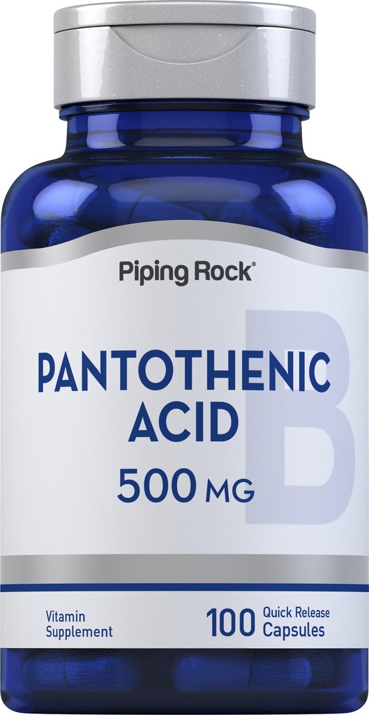 Piping Rock Pantothenic Acid 500mg Dwutlenek węgla 124; 100 Kapsułki Dwutlenek węgla 124; jako wapnia d- Pantothenian wapnia 124; Non-GMO, Gluten Free Supplement