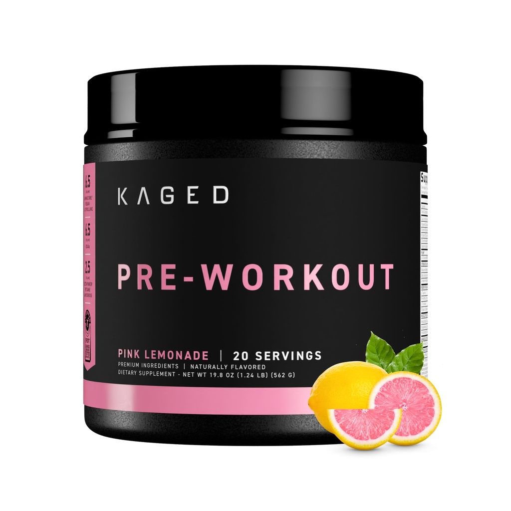 Kaged Original Pre Workout Powder Building 124; Pink Lemonade Building 124; Pre- Trening z Creatine, Beta Alaine, L- Citruline, BCAAs Building 124; 274 mg Organic Caepine 124; Presupments for Men & Women Building 124; 20 Servings