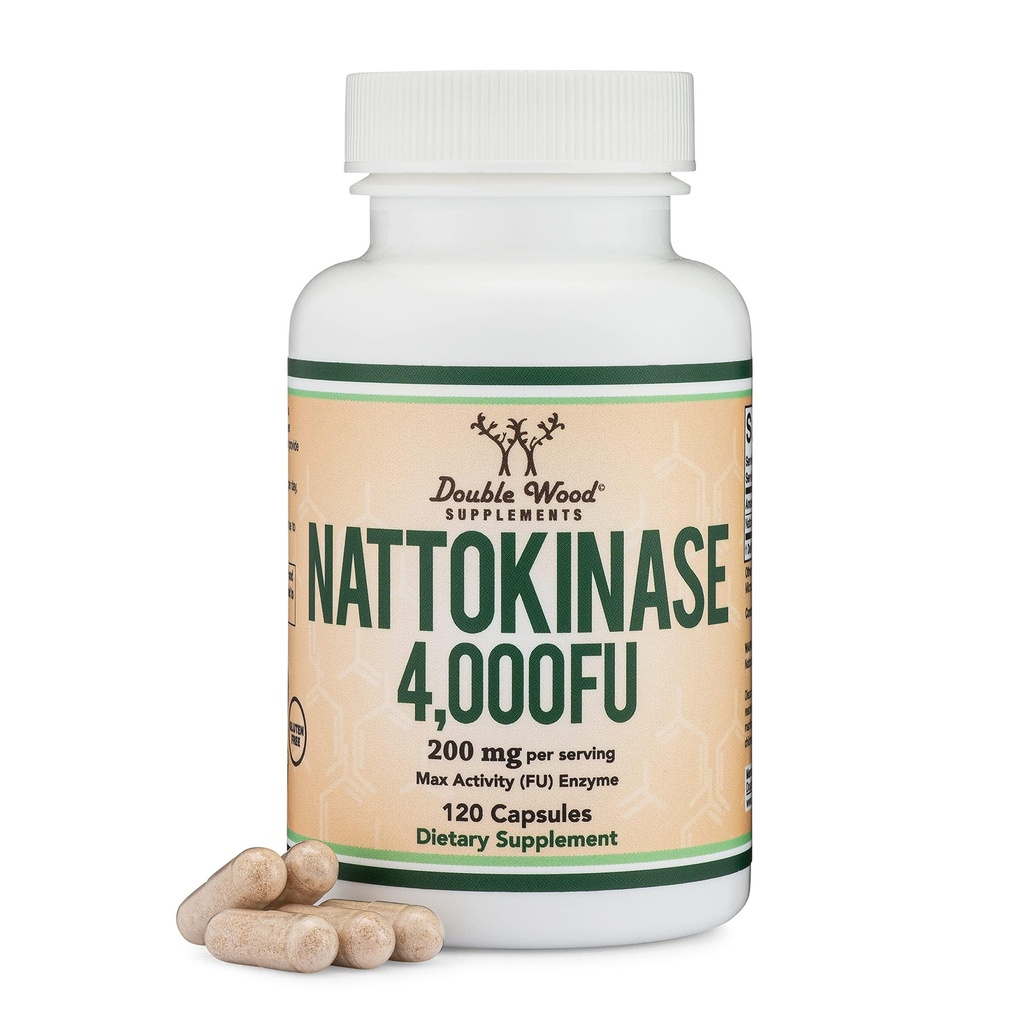 Nattokinaza Suplement 4000 FU Służenie, 120 Kapsułki (Pochodzi z japońskiego Natto) Enzymy systemowe do układu sercowo-naczyniowego i Circulative Wsparcie przez podwójne drewno