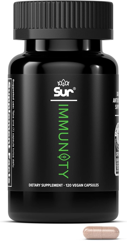 Sur Immunitet Immune Supplement Supplement z witaminą C, Acerola Cherry, Turmeric & Green Tea Extract - Optimal Defense Wellness Regimen, Antyoksydant Blend & Vegan Polyfenol Supplement (120 kapsułki)