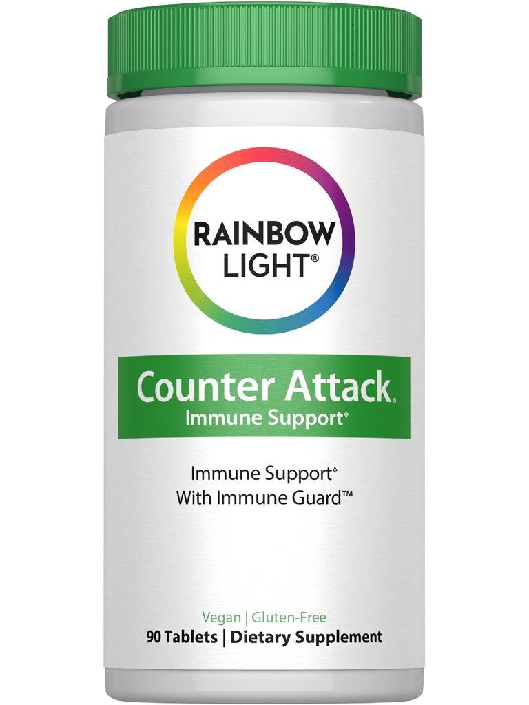 Rainbow Light Counter Attack Wsparcie immunologiczne, Suplement diety zapewnia wsparcie immunologiczne, Witamina C, Cynk i 3 ukierunkowane mieszanki ziołowe, Wegan i gluten Free, 90 Count
