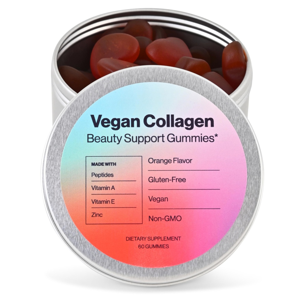 Wegańskie wsparcie urody Gummies Colagen Booster z biotyną, Witamina C, A, E, Kwas foliowy i więcej - 60 Gummies - Tworzywo wolne Tin - Wykonane z naturalnych składników