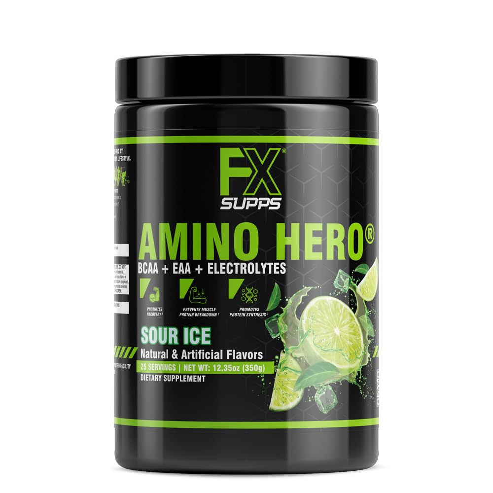 FXSUPPS Amino Hero Sour Ice Flavor (25 Servings) 124; Post- Workout Recovery Drink dla mężczyzn i kobiet 124; Energy Powder Mix with BCAA, EAA, and Electrolytes Recovery 124; Promotes Endurance and Healthy Muscles - 1 Pack