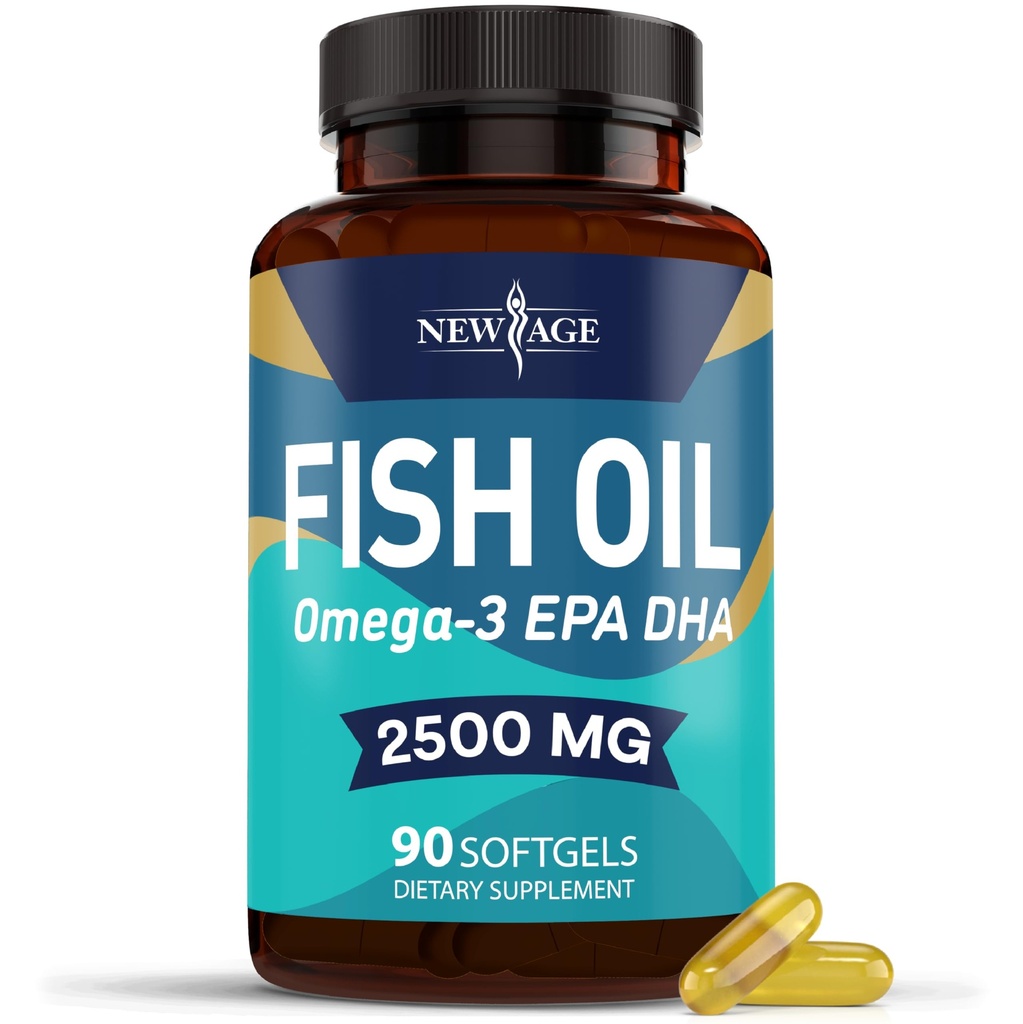 Nowy wiek Omega 3 Suplement oleju rybnego Immune & Health Support - Promotes Joint, Eye & Skin Health - Non GMO - EPA, DHA Kwasy tłuszczowe Gluten Free (90 Softgels (Pack of 1))