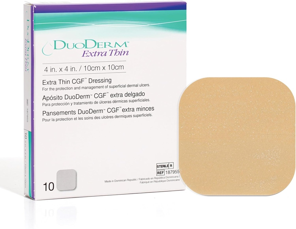 ConvaTec DuodERM Extra Thin Control Gel Formula 4 "x4" Hydrokoloid Steryl Adhesive ubieranie się na rany powierzchowne, Niskie tarcie, Latex- Free, wodoodporny, Square, Beige, 10ct Box