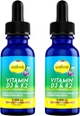 2 Butelki Płynna witamina D3 K2 Krople 5000 IU z MCT Oil - Wegański płynny witamina D Suplement do Boost poziomu energii, nastrojów i układu immunologicznego, Unflavored, No Odor, Gluten- Free, Non-GMO, 2 Fl Oz