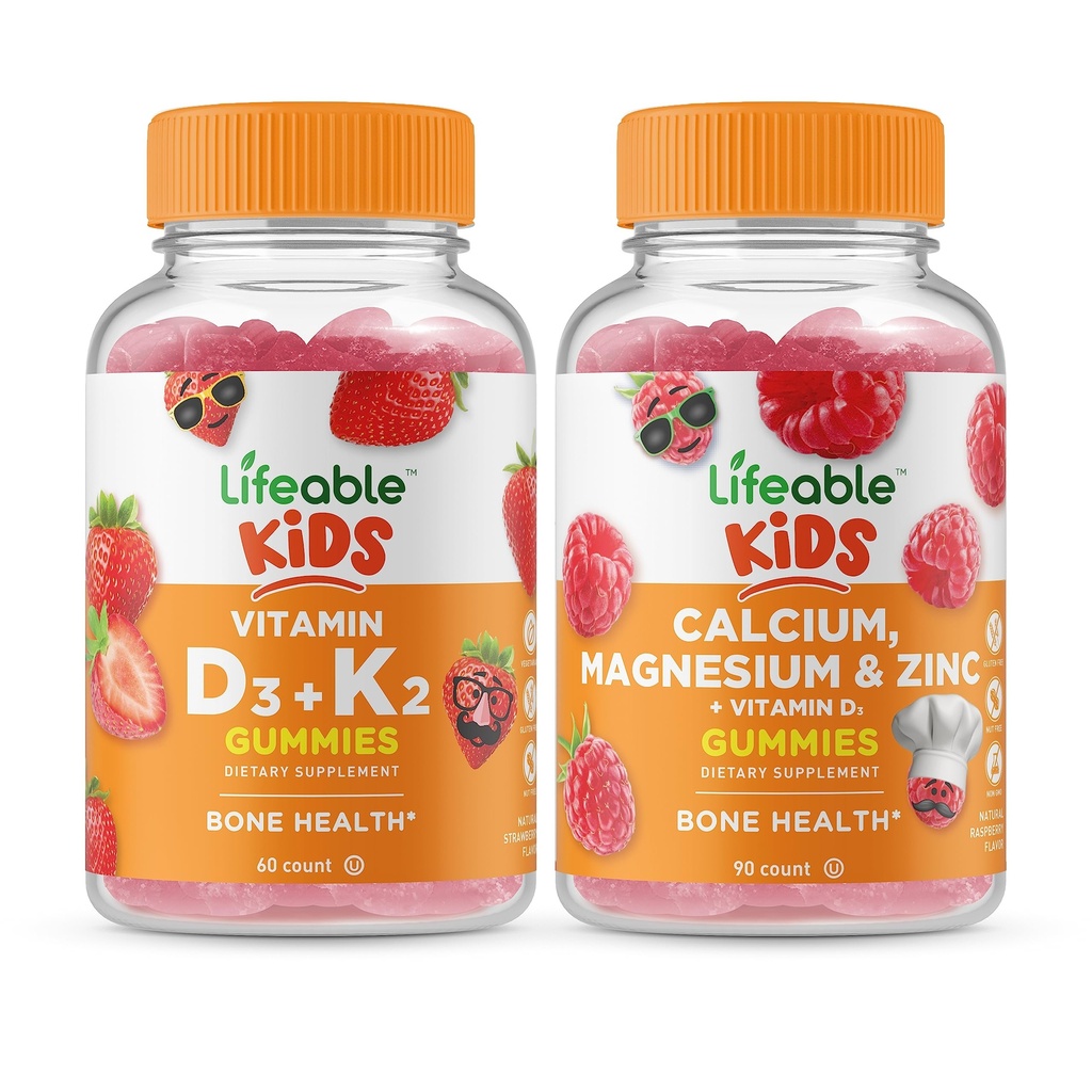 Żywa witamina D3 + witamina K2 Dzieci + Wapnia Magnezu i cynku Dzieci, Gummies Bundle - Great Desting, Suplement witaminy, Gluten Free, GMO Free, Gummy do żucia