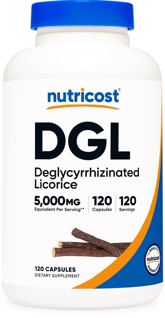 Nutricost DGL Deglicyrhizised Licorice Extract Kapsułki (500mg Extract, odpowiednik 5, 000mg Licorice, 120 Servings) - Nie GMO, Wegan