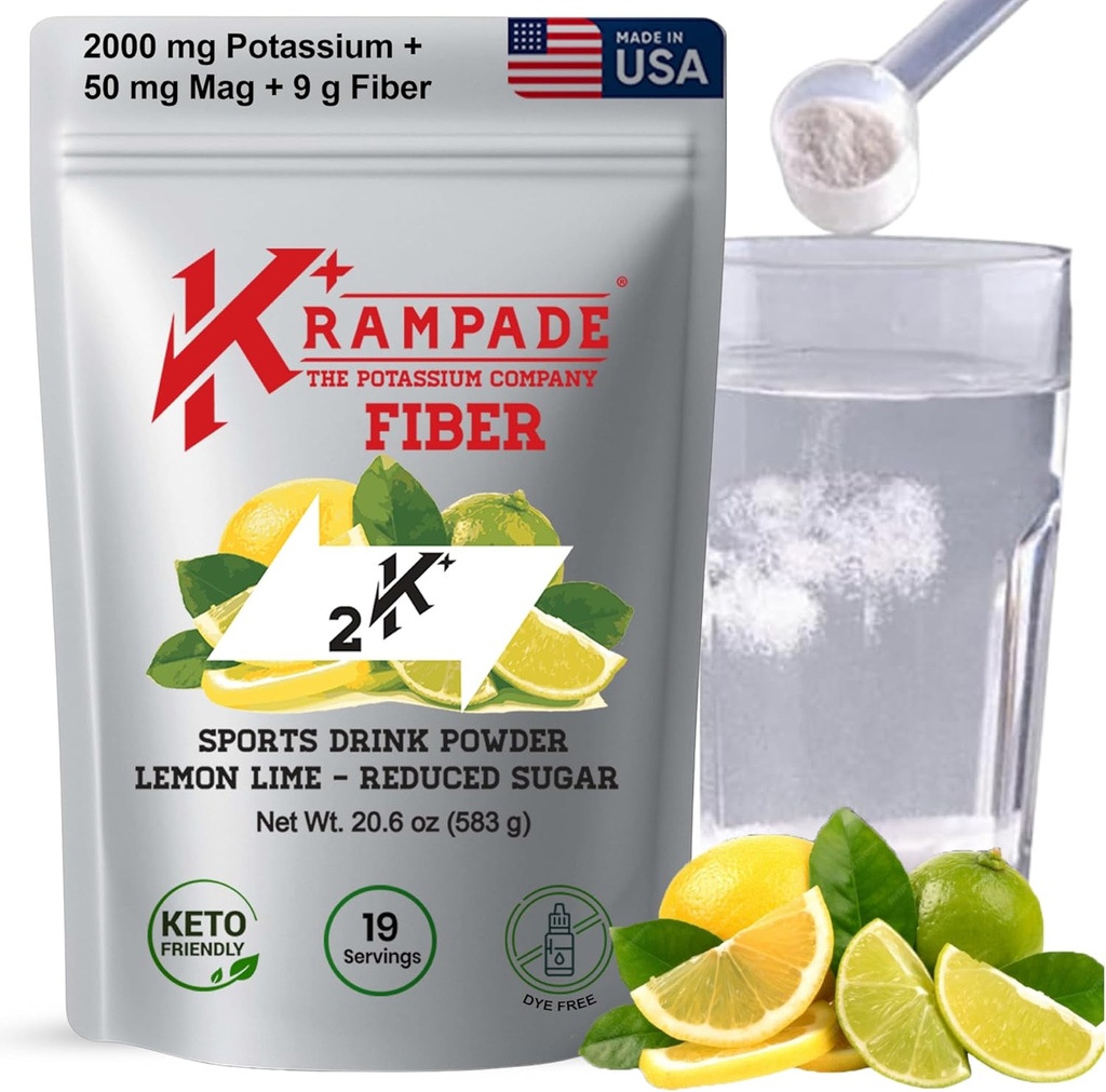 Krampade Fiber Supplement Electrolytes Powder - 9g Prebiotic Fiber + 2000mg Potasu Supplement + Magnezu Result 124; Cramp Relief Agreef 124; Hydration Packets Result 124; Digestive Health Support