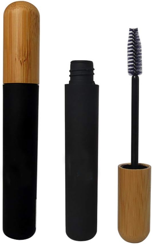 mollensiuer 2Pcs 6ml Butelki z pustym tubkiem Mascara Fiolki Czarny pojemnik z kremem wielokrotnego użytku Butelka z różdżką do rzęs i kapslem bambusowym do DIY Mascara, Podróże