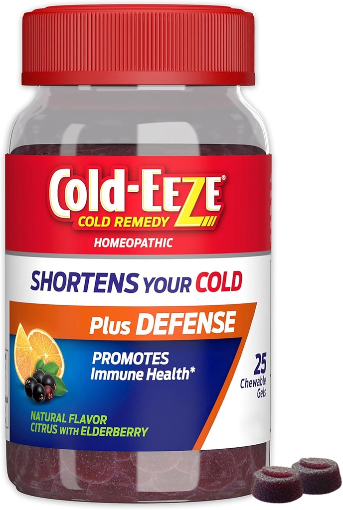 Cold- EEZE Plus Obrona Naturalne Citrus & Elderberry Cynk Żużel do żucia, Homeopatyczne Zimne Remedy, Skróty Common Cold Symptom, Promotes Immune Health z Sambucus Nigra, Echinacea & Rose Hips, 25 Ct