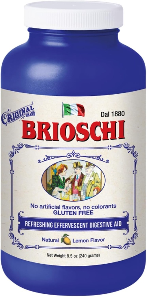 Brioschi włoski Lemon Flavored Effervescent Heartburn, Zdenerwowany żołądek, Niestrawność kwasowa, 8,5 oz butelka