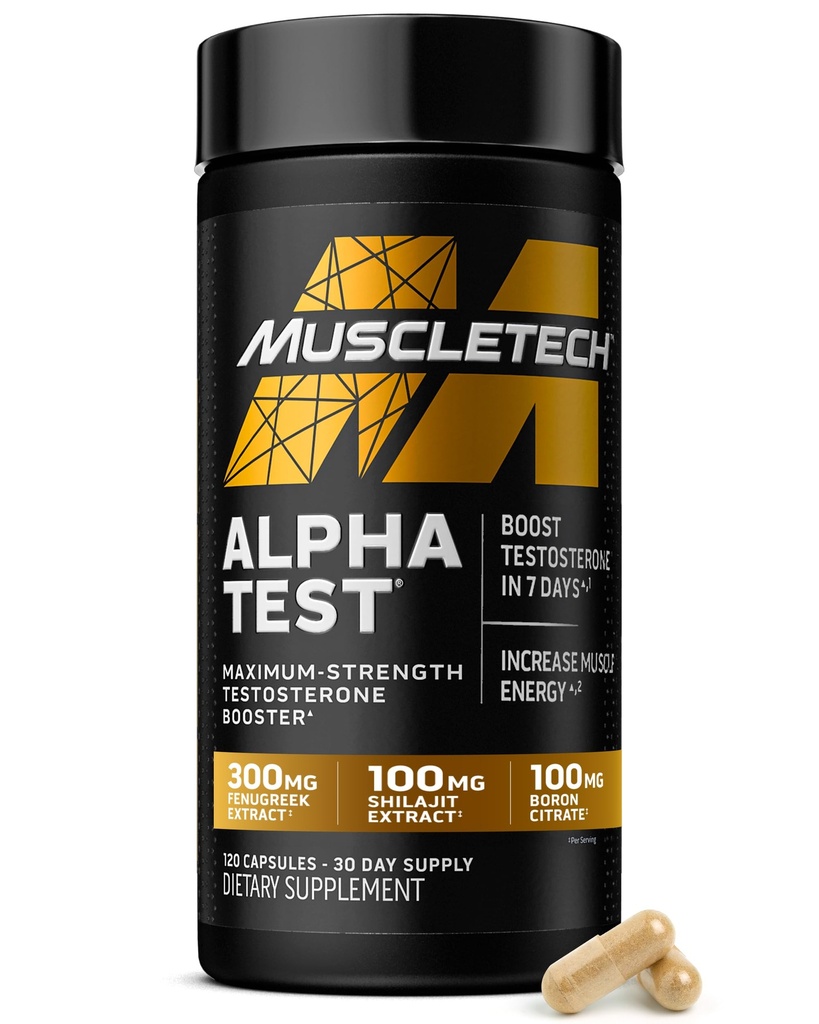 MuscleTech Testosteron Booster dla mężczyzn, AlphaTest - Suplement T- Boost Mens z Tribulus Terrestris & Boron - Daily Mężczyzna Gym Trening Suplementy do Muscle Growth, Stamina & Energy - 120 Pigułki