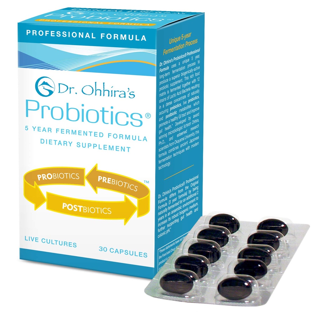 Probiotyka Dr. Ohhira Professional Formuła z 5 Lat Fermented Prebiotyki, Żywe aktywne Probiotyki i jedyny produkt z Postbiotic Metabolites, 30 Kapsułki