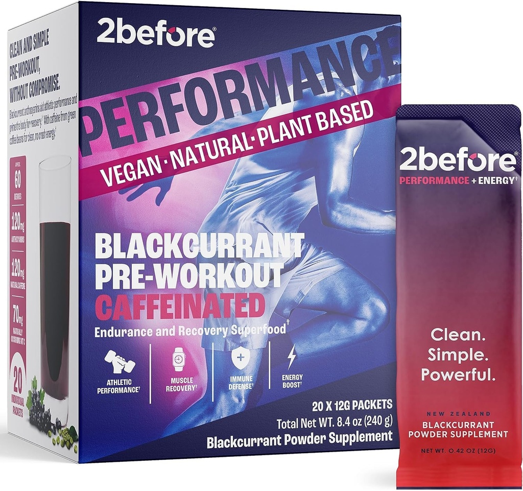 2przed Wszystkie Naturalne Vegan przedtreningi, z 120mg kofeiny i czystej energii, Endurance, Recovery I pre treningi kobiet i mężczyzn I 20 x Indywidualne pakiety I poinformowany Sports Certified I Blackcurrant