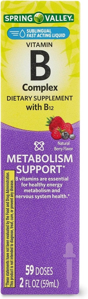 Witamina B Kompleksowy suplement diety z B12, Berry Flavor, 2 fl oz