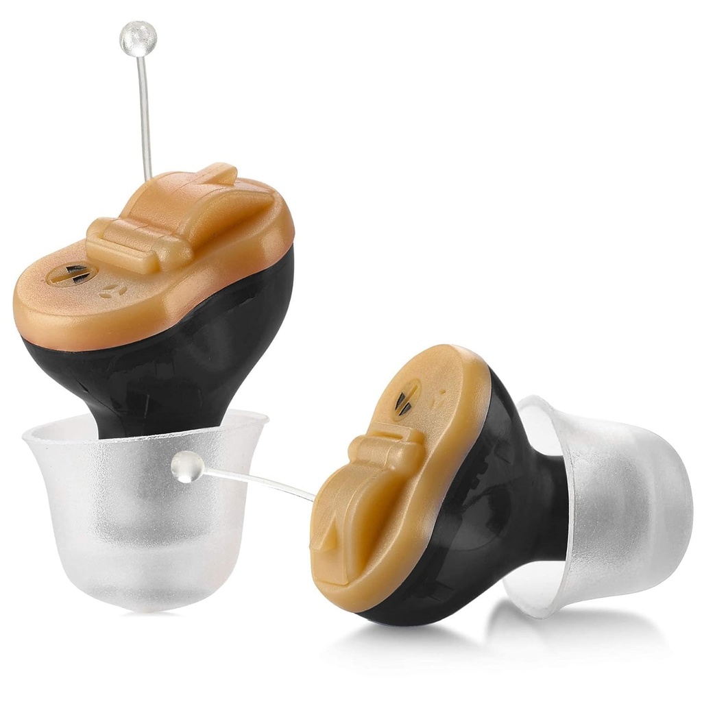 Premium Cyfrowy Wzmacniacz Słuchu - Invisible in Canal (CIC) in- Ear Mini Sound Enhancer Set, Near- Invisible, Noise Cancelling, Personal Sound Amplifier - Black, Pary Right & Left Ear